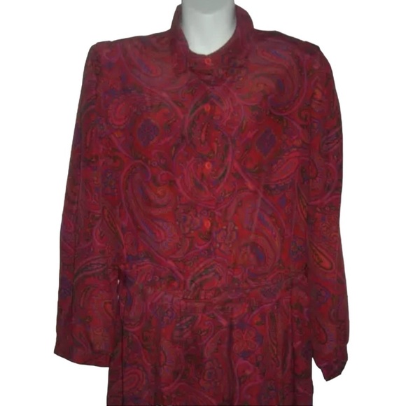 Kenny Classics Dress Vintage 50s Red Paisley Shirt Belt Retro Boho Pinup Plus - Picture 7 of 13